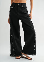 Load image into Gallery viewer, Frannie Studded Black Denim Pants
