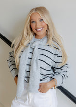 Load image into Gallery viewer, Blair Striped Scarf Tie Sweater - Heather Grey
