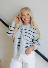 Load image into Gallery viewer, Blair Striped Scarf Tie Sweater - Heather Grey
