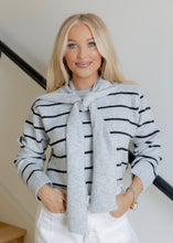 Load image into Gallery viewer, Blair Striped Scarf Tie Sweater - Heather Grey
