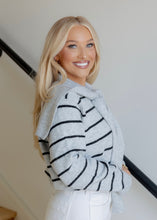 Load image into Gallery viewer, Blair Striped Scarf Tie Sweater - Heather Grey
