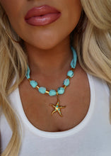 Load image into Gallery viewer, Aqua &amp; Gold Starfish Bandana Necklace
