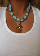 Load image into Gallery viewer, Aqua &amp; Gold Starfish Bandana Necklace
