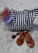 Load image into Gallery viewer, Navy Stripe Terry Cloth Beach Tote
