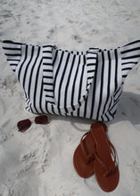 Load image into Gallery viewer, Navy Stripe Terry Cloth Beach Tote
