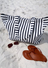 Load image into Gallery viewer, Navy Stripe Terry Cloth Beach Tote
