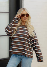 Load image into Gallery viewer, Lily Brown &amp; Blue Striped Top
