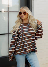 Load image into Gallery viewer, Lily Brown &amp; Blue Striped Top
