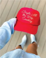 Load image into Gallery viewer, Merry Hat Christmas lights DTF on Red Foam Trucker Hat
