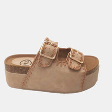 Load image into Gallery viewer, Nina 3 Embroidered Flatform – Double Buckle Slide with Artisan Stitching
