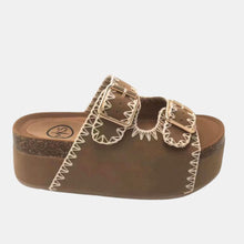 Load image into Gallery viewer, Nina 3 Embroidered Flatform – Double Buckle Slide with Artisan Stitching
