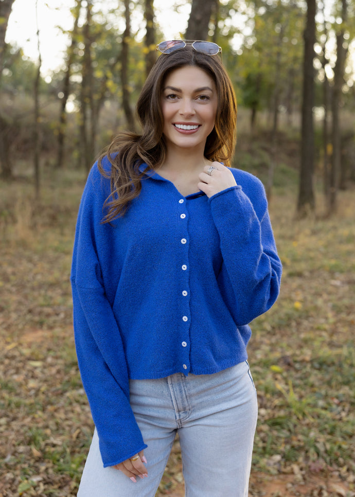 Piper Button Cardigan - Blue