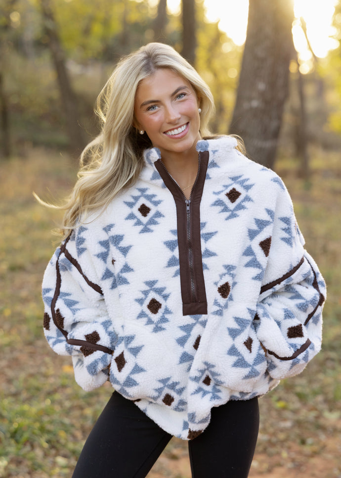 Lenni Geometric Sherpa Fleece Pullover
