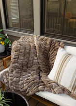 Load image into Gallery viewer, Double Ruched Faux Fur Luxury Blanket - Chocolate Blend
