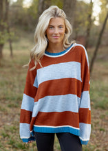 Load image into Gallery viewer, Coffee &amp; Sky Blue Stripe Sweater
