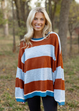 Load image into Gallery viewer, Coffee &amp; Sky Blue Stripe Sweater
