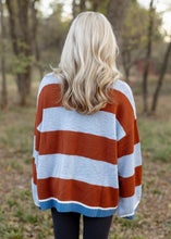 Load image into Gallery viewer, Coffee &amp; Sky Blue Stripe Sweater
