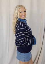 Load image into Gallery viewer, Sofia Navy Stripe &amp; Denim Contrasted Button Top
