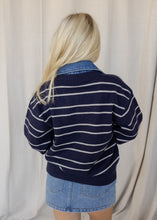 Load image into Gallery viewer, Sofia Navy Stripe &amp; Denim Contrasted Button Top
