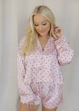 Load image into Gallery viewer, Satin Pink Polka Dot Pajama Set
