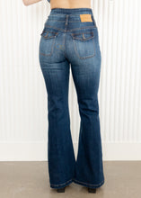 Load image into Gallery viewer, Dark Denim Double Waistband Flare Jeans
