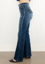 Load image into Gallery viewer, Dark Denim Double Waistband Flare Jeans
