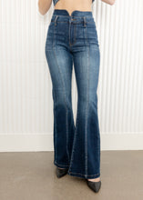 Load image into Gallery viewer, Dark Denim Double Waistband Flare Jeans
