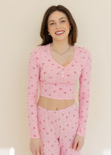Load image into Gallery viewer, Pink Floral Print Pajama Lounge Set
