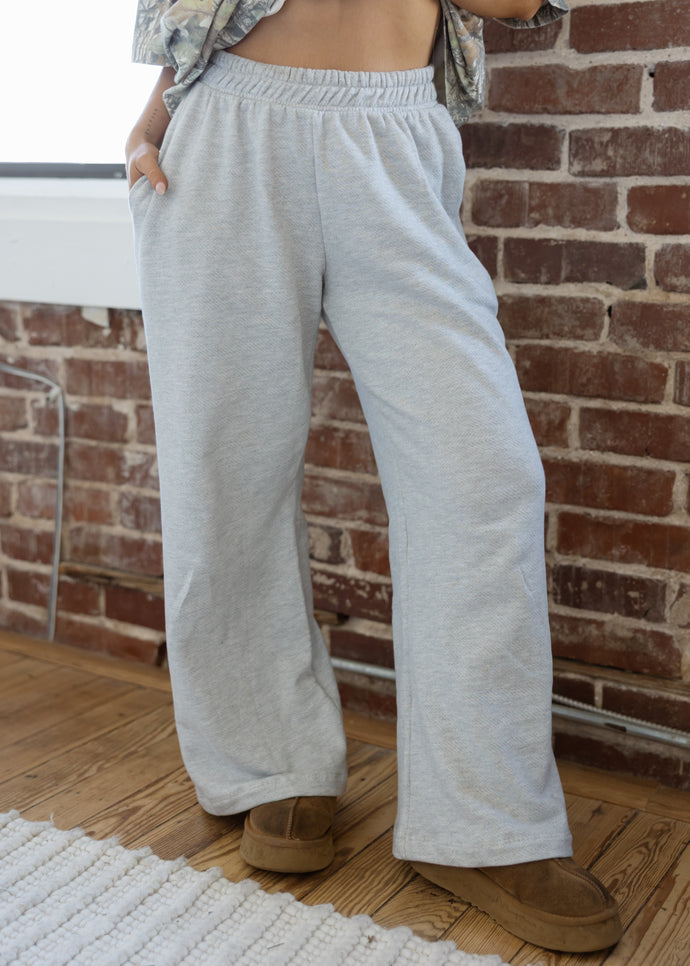 Heather Grey Wide Leg Terry Sweatpants