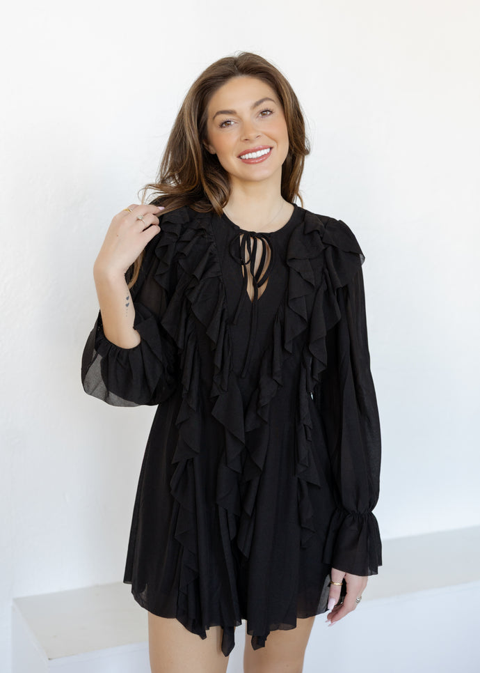 Laura Black Ruffled Romper Dress