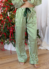 Load image into Gallery viewer, Silent Night Green Stripe Satin Pajama Set
