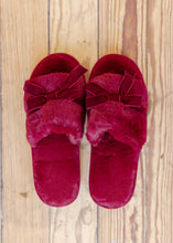 Load image into Gallery viewer, Burgundy Velvet Bow Plush Slippers
