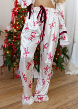 Load image into Gallery viewer, Candy Cane Lane Ruffled &amp; Satin Pajama Set
