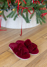 Load image into Gallery viewer, Burgundy Velvet Bow Plush Slippers
