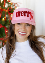 Load image into Gallery viewer, Pink &amp; Red &quot;Merry&quot; Trucker Hat
