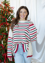 Load image into Gallery viewer, Cindy Red &amp; Green Oversized Stripe Sweater
