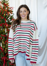 Load image into Gallery viewer, Cindy Red &amp; Green Oversized Stripe Sweater
