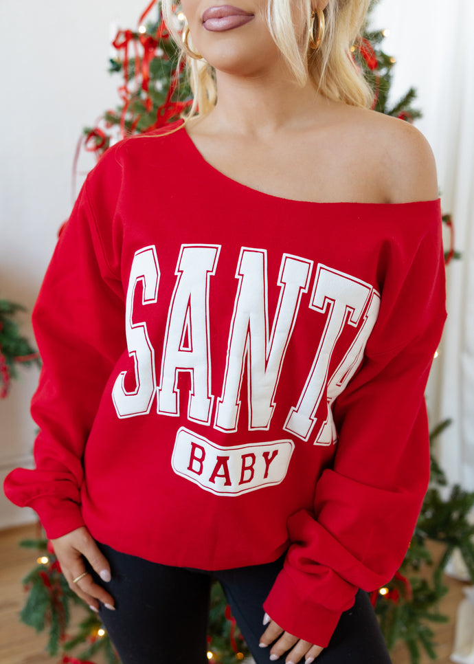 Santa Baby Off Shoulder Red Sweatshirt