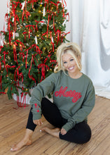 Load image into Gallery viewer, Military Green &amp; Red Puff &quot;Merry&quot; Sweatshirt

