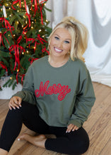 Load image into Gallery viewer, Military Green &amp; Red Puff &quot;Merry&quot; Sweatshirt
