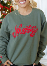 Load image into Gallery viewer, Military Green &amp; Red Puff &quot;Merry&quot; Sweatshirt

