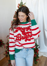 Load image into Gallery viewer, Merry &amp; Bright Red Stripe Sweater
