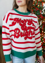 Load image into Gallery viewer, Merry &amp; Bright Red Stripe Sweater
