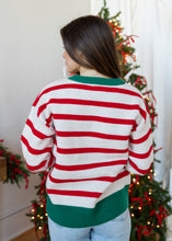 Load image into Gallery viewer, Merry &amp; Bright Red Stripe Sweater
