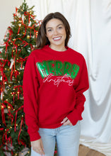 Load image into Gallery viewer, Metallic Green Puff Merry Christmas Red Sweatshirt

