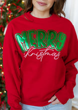 Load image into Gallery viewer, Metallic Green Puff Merry Christmas Red Sweatshirt

