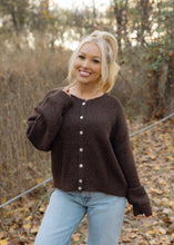 Load image into Gallery viewer, Gina Dark Chocolate Button Cardigan Sweater
