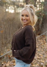 Load image into Gallery viewer, Gina Dark Chocolate Button Cardigan Sweater
