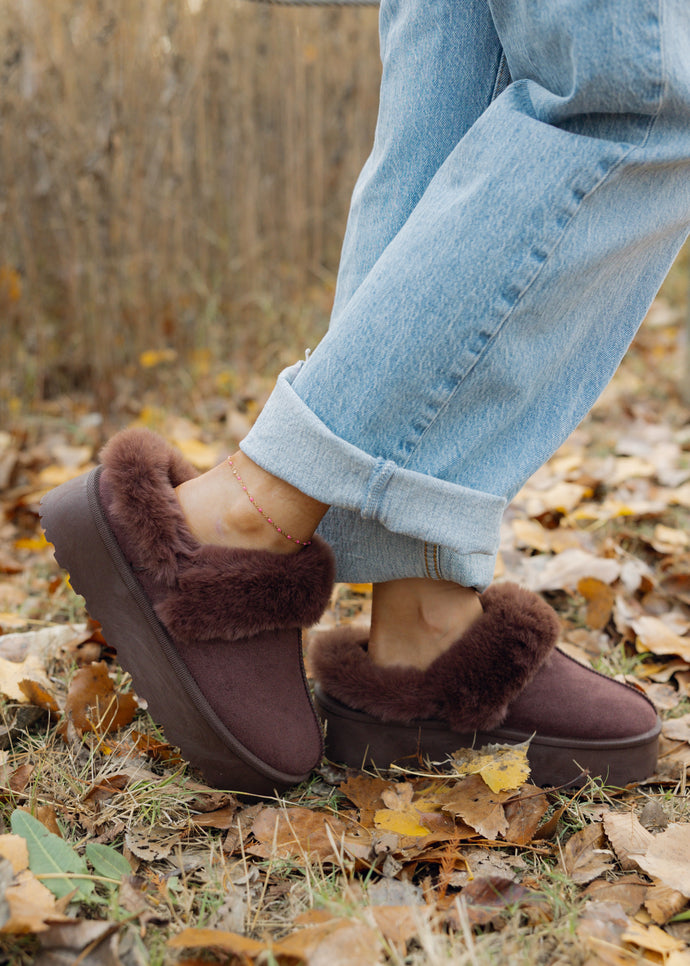 Dorah Brown Platform Sherpa Booties