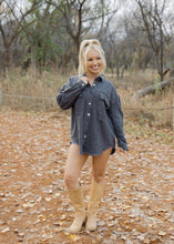 Load image into Gallery viewer, Birdie Distressed Denim Jacket - Charcoal
